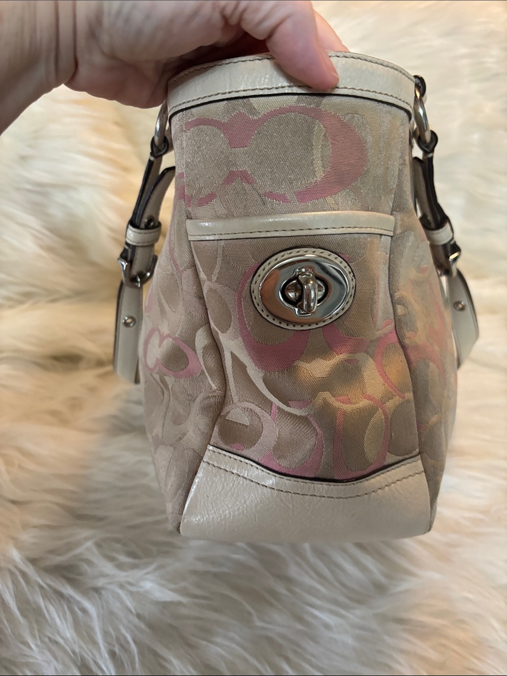 Coach Signature Canvas Tote in Pink and Beige with White Trim 2009 - Picture 5 of 9